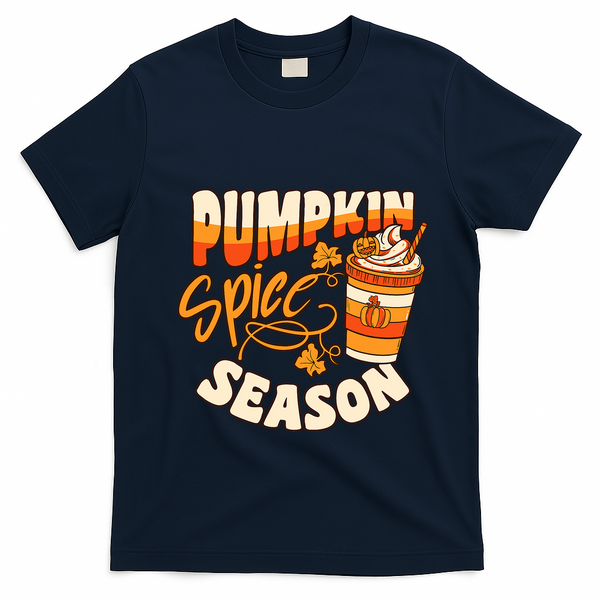 Pumpkin Spice Season Latte Coffee Fall Autumn Funny T-Shirt - Navy Blue