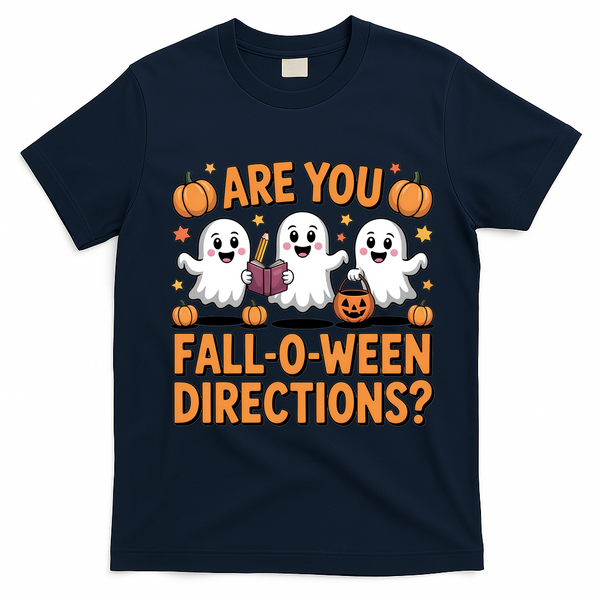Retro Are You Fall O Ween Directions Teacher Halloween T-Shirt - Navy Blue