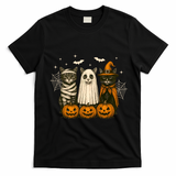 Retro Black Cat Witch Scary Halloween Pumpkin Spooky T-Shirt - Black