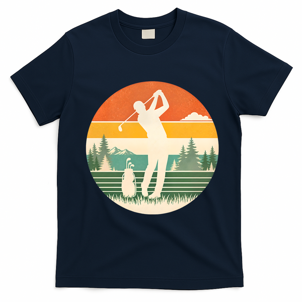 Retro Golf Sunset Golfing Golfer T-Shirt - Navy Blue