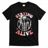 Retro Halloween Skeleton Coffee Mug Groovy Staying Alive Hippie T-Shirt - Black