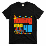 Rolling Into 40 Roller Skate 40th Birthday Party Supplies T-Shirt - Black