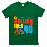 Rolling Into 40 Roller Skate 40th Birthday Party Supplies T-Shirt - Green