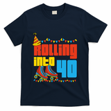 Rolling Into 40 Roller Skate 40th Birthday Party Supplies T-Shirt - Navy