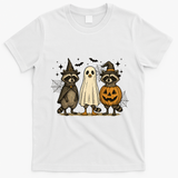 Retro Raccoon Witch Scary Halloween Pumpkin  T-Shirt - White