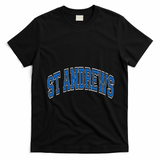 St Andrews Arched Blue Text T-Shirt - Black