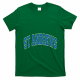 St Andrews Arched Blue Text T-Shirt - Irish Green