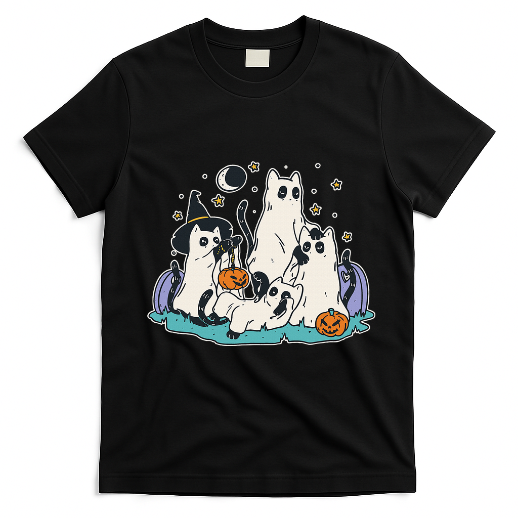 Spooky and Adorable Black Cat Halloween Costumes T-Shirt - Black