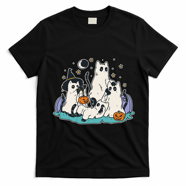 Spooky and Adorable Black Cat Halloween Costumes T-Shirt - Black