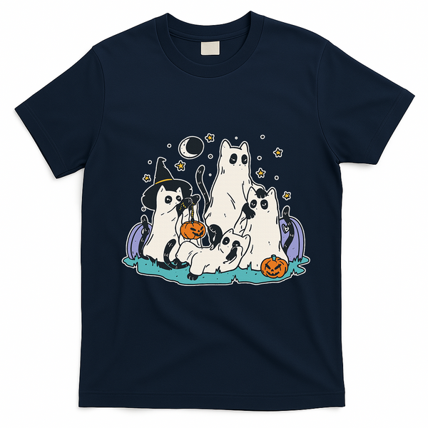 Spooky and Adorable Black Cat Halloween Costumes T-Shirt - Navy Blue