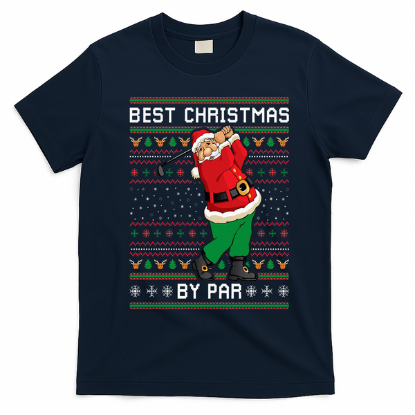 Santa Claus Playing Golf Funny Ugly Christmas Gofl Novelty T-Shirt - Navy Blue