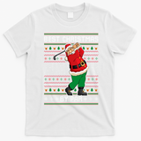 Santa Claus Playing Golf Funny Ugly Christmas Gofl Novelty T-Shirt - White
