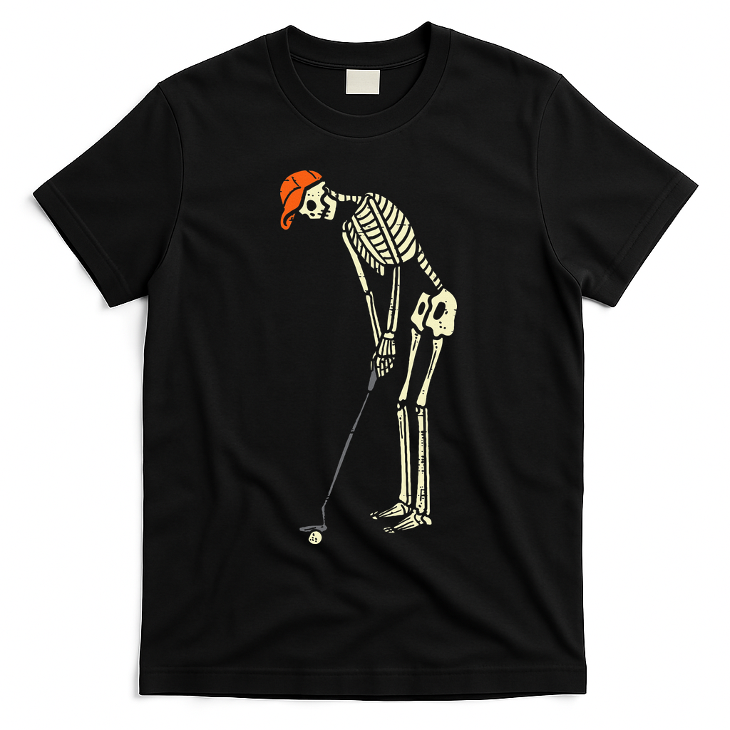 Skeleton Golf Funny Halloween Golfing Sports Golfer T-Shirt - Black
