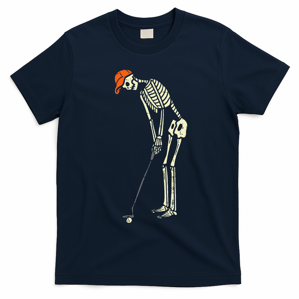 Skeleton Golf Funny Halloween Golfing Sports Golfer T-Shirt - Navy Blue