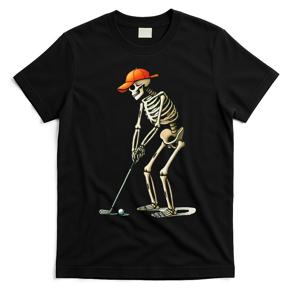 Skeleton Golf Halloween Golfer Golf Player Funny Gift T-Shirt - Black