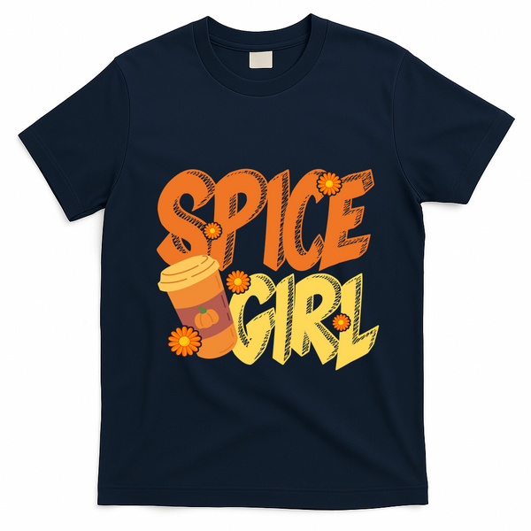 Spice Girl Pumpkin Coffee Lover Fall T-Shirt - Navy Blue