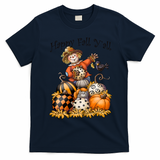 Scarecrow Happy Fall Y'all Pumpkin Thanksgiving Halloween T-Shirt - Navy Blue