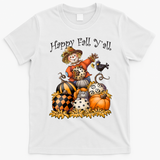Scarecrow Happy Fall Y'all Pumpkin Thanksgiving Halloween T-Shirt - White