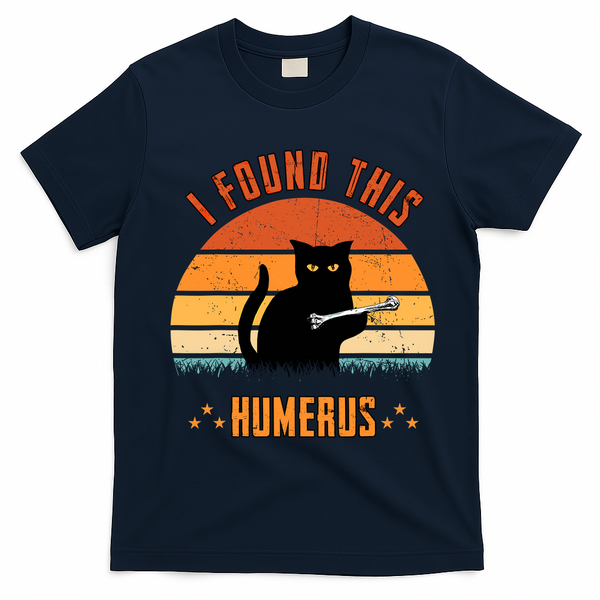 Scary I Found This Humerus Cat Black Humorous T-Shirt - Navy Blue
