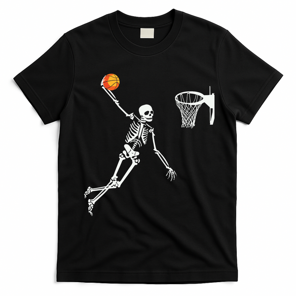 Skeleton Playing Basketball Halloween Costume Boy Kids T-Shirt - Black