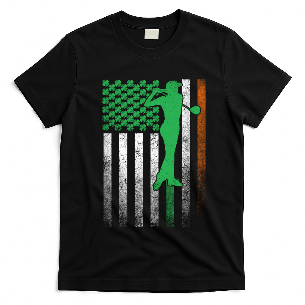 St PatrickS Day Irish American Flag Golf Golfer Golfing Gift T-Shirt - Black