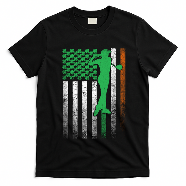 St PatrickS Day Irish American Flag Golf Golfer Golfing Gift T-Shirt - Black