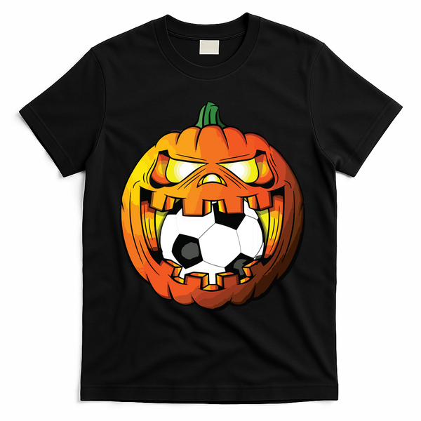 Soccer Player Halloween Pumpkin Skeleton Tees Boy T-Shirt - Black