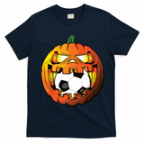 Soccer Player Halloween Pumpkin Skeleton Tees Boy T-Shirt - Navy Blue