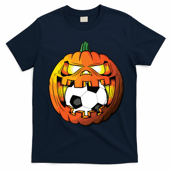 Soccer Player Halloween Pumpkin Skeleton Tees Boy T-Shirt - Navy Blue