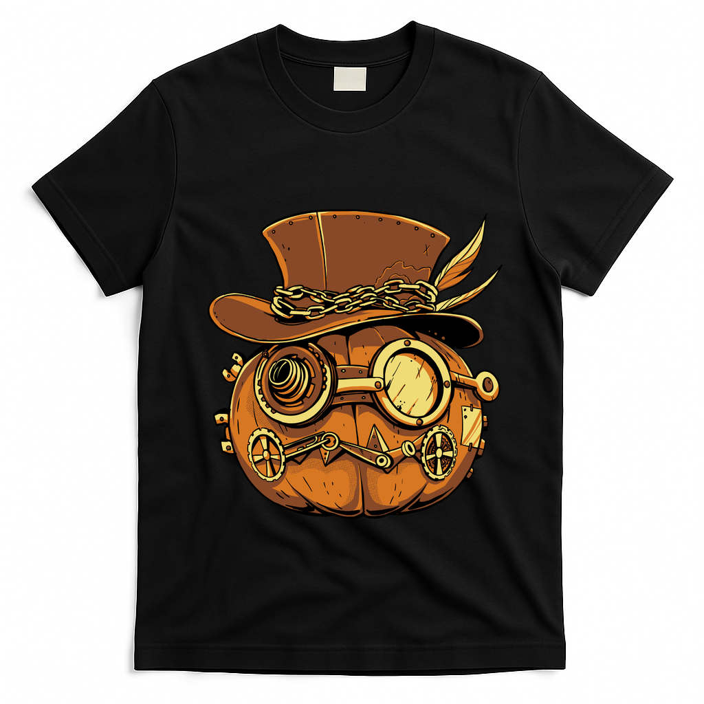 Steampunk Pumpkin Halloween T-Shirt - Black