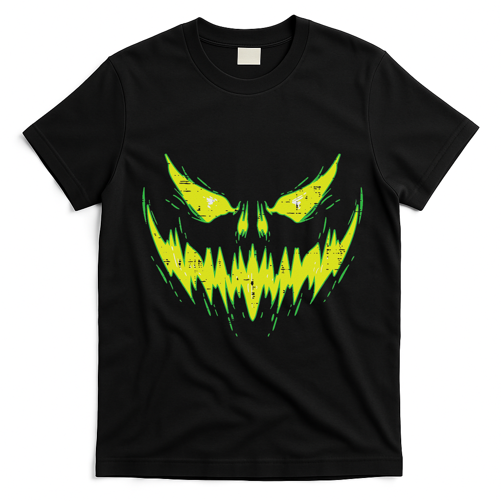 Scary Pumpkin Jack O Lantern Face Halloween T-Shirt - Black