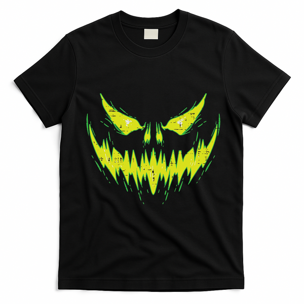 Scary Pumpkin Jack O Lantern Face Halloween T-Shirt - Black
