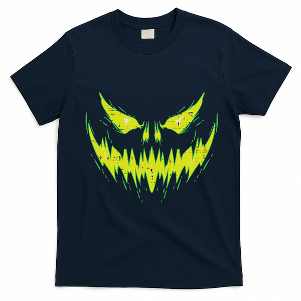Scary Pumpkin Jack O Lantern Face Halloween T-Shirt - Navy Blue