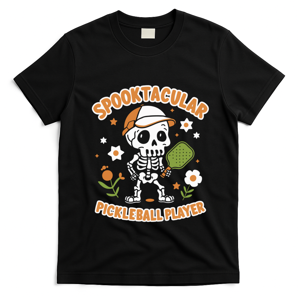 Spooktacular Pickleball Player Ghost Pumpkin Cute Gift T-Shirt - Black