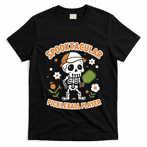 Spooktacular Pickleball Player Ghost Pumpkin Cute Gift T-Shirt - Black