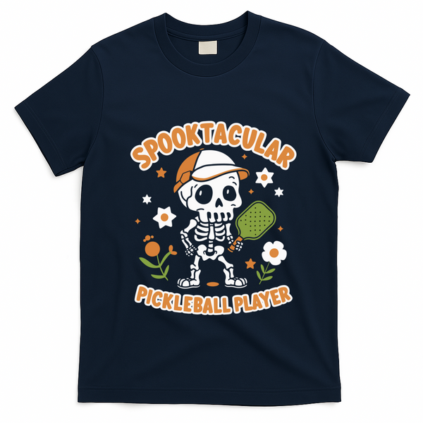 Spooktacular Pickleball Player Ghost Pumpkin Cute Gift T-Shirt - Navy Blue