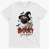 Spooky Season Cute Pug Halloween Graphic T-Shirt - White