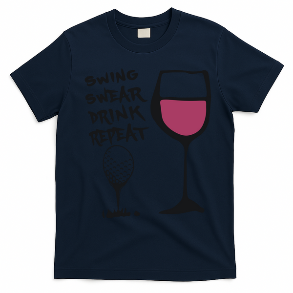 Swing Swear Drink Repeat Golf & Wine Wome T-Shirt - Navy Blue