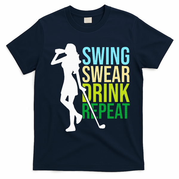 Swing Swear Drink Repeat Love Golf T-Shirt - Navy Blue
