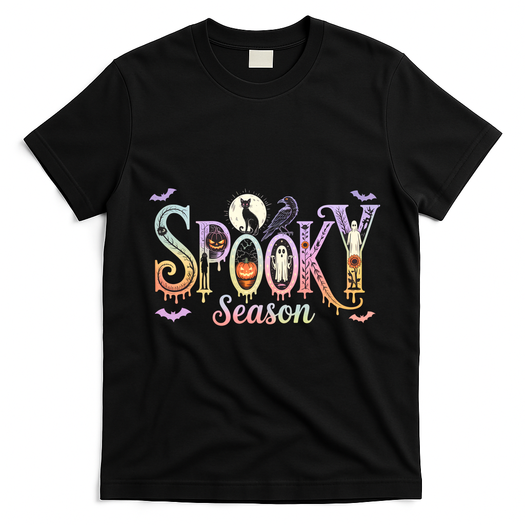 Spooky Season Iridescent Halloween T-Shirt - Black