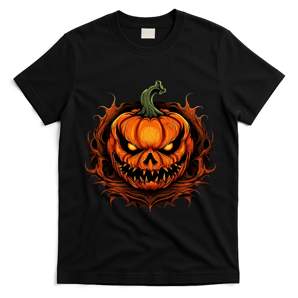 Scary Spooky Jack O Lantern Face Pumpkin Halloween T-Shirt - Black