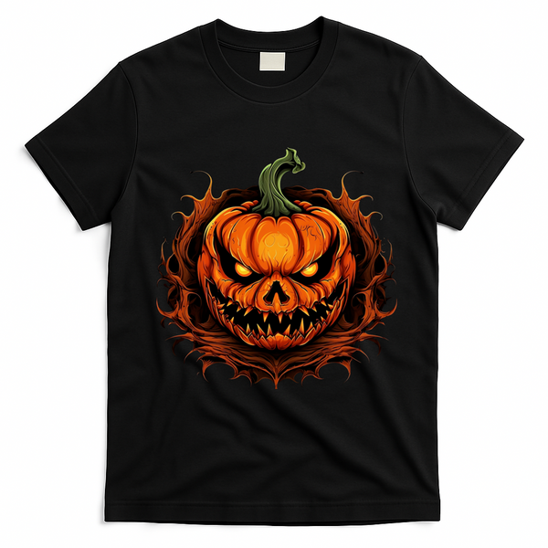 Scary Spooky Jack O Lantern Face Pumpkin Halloween T-Shirt - Black