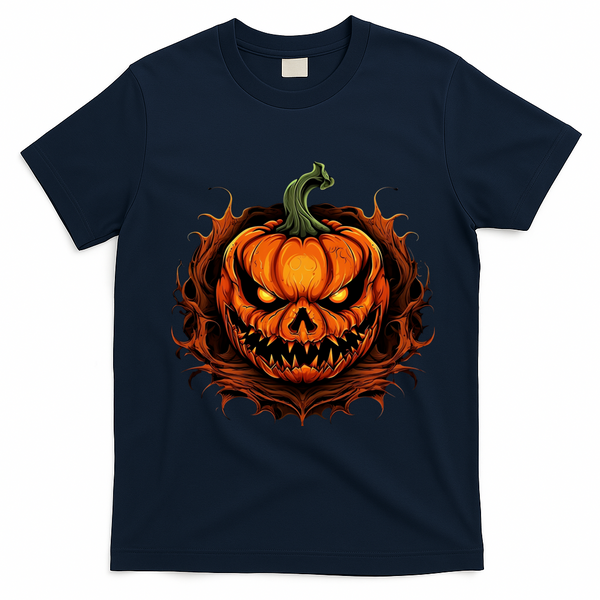 Scary Spooky Jack O Lantern Face Pumpkin Halloween T-Shirt - Navy Blue