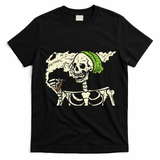 Smoking Skeleton Joint Funny Weed Pot 420 Cannabis Halloween T-Shirt - Black