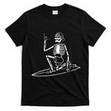 Skeleton Surfing Lazy Halloween Costume Skull Bones Surfer T-Shirt - Black
