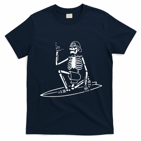 Skeleton Surfing Lazy Halloween Costume Skull Bones Surfer T-Shirt - Navy Blue