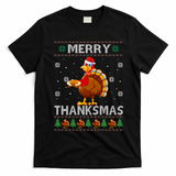 Santa Turkey Merry Thanksmas Thanksgiving Ugly Xmas Sweater T-Shirt - Black