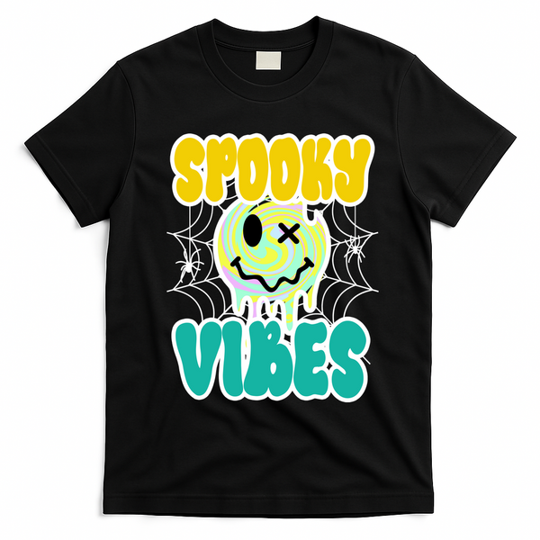 Spooky Vibes Smile Face Halloween T-Shirt - Black