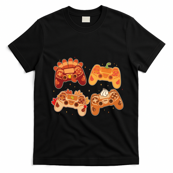 Thanksgiving Autumn Fall Video Game Controllers T-Shirt - Black