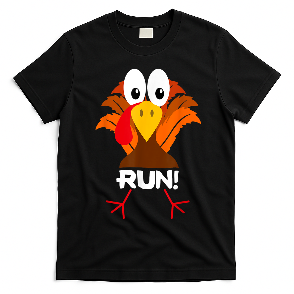 Turkey Costume Adult Running Face Turkey Trot T-Shirt - Black